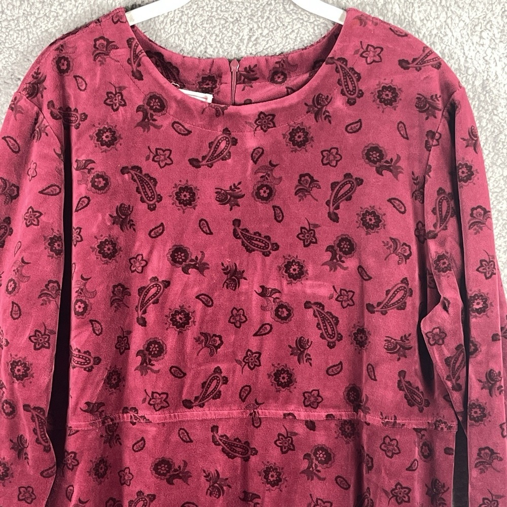 Talbots Womens L Raspberry Velour Paisley Floral Maxi Dress Back Zip Vintage
